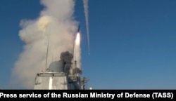 Пуск крилатої ракети «Калібр» із фрегату Чорноморського флоту, 12 червня 2022 року