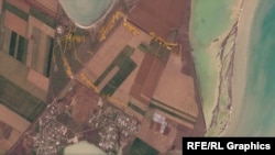 Супутниковий знімок, окопи біля села Тургенєве, Джанкойський район, 14 березня 2023 року