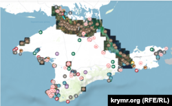 Мапа військових об'єктів Криму, створена журналістами Крим.Реалії, скріншот