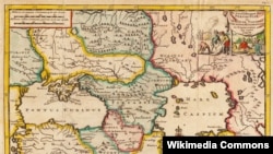 Кримське ханство на карті 1707 року, ліворуч – Україна, а праворуч – Московія
