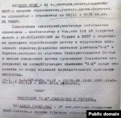 Уривок із матеріалу ОГПУ 1920-х років про «справу партії «Міллі-Фірка». Сторінка про діяльність Небі Куку